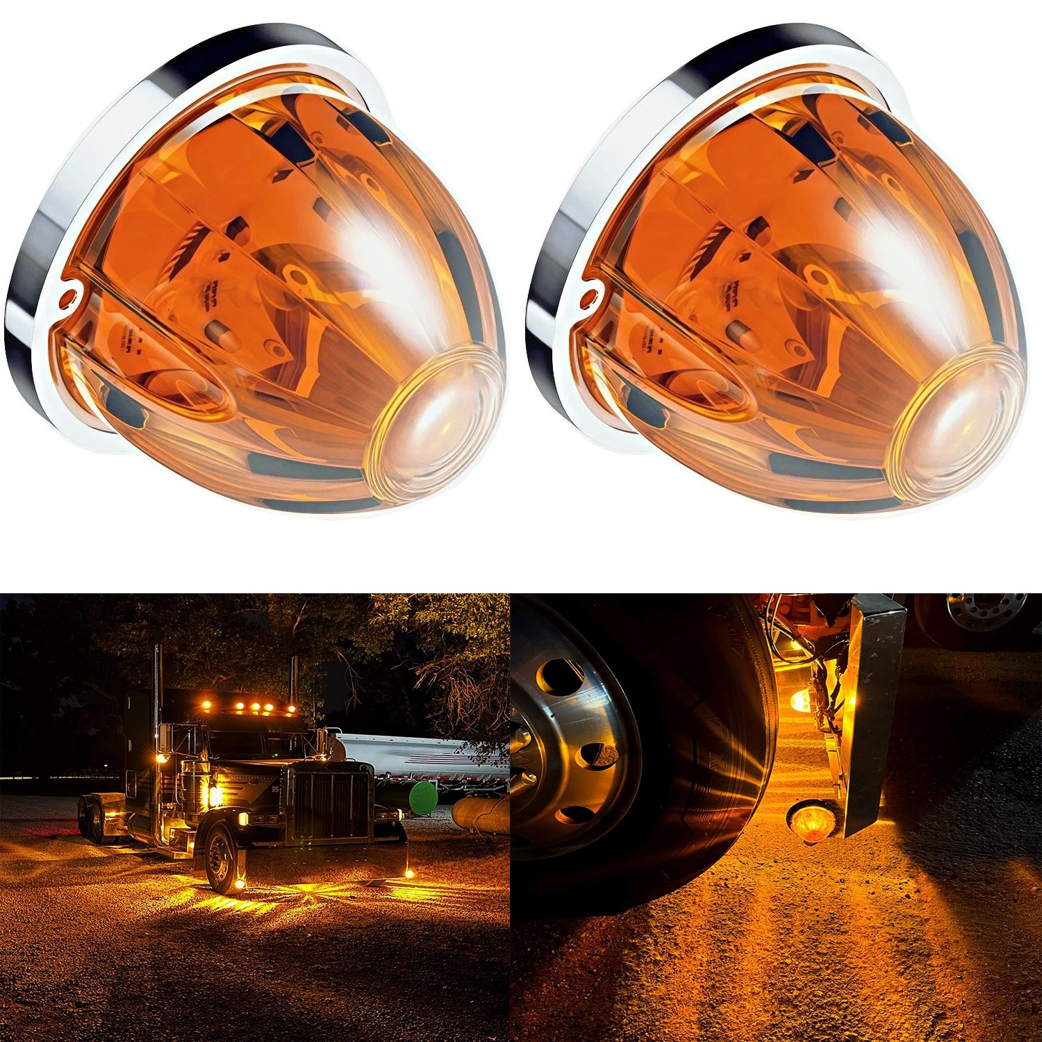 2x Amber LED Watermelon Lights Side Marker Truck Trailer Turn Signal Strobe Lamp