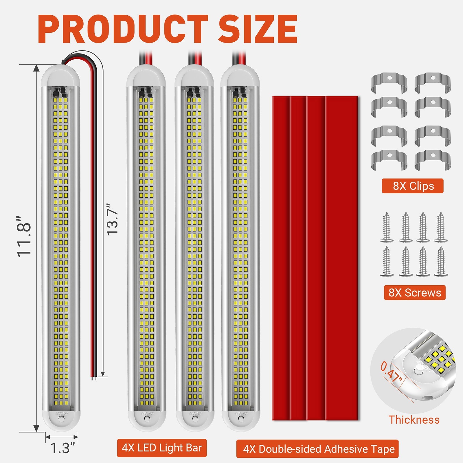 4pcs 12V LED Interior Light Bar, 120LEDs 28W Led Strip Lights For RV Camper Boat