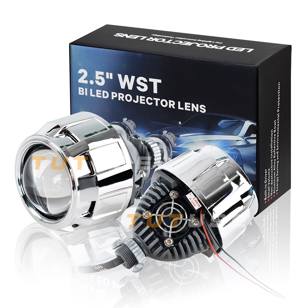 Mini Headlight 2.5 inch Bi LED Projector Lens+Silver Shrouds Retrofit Universal
