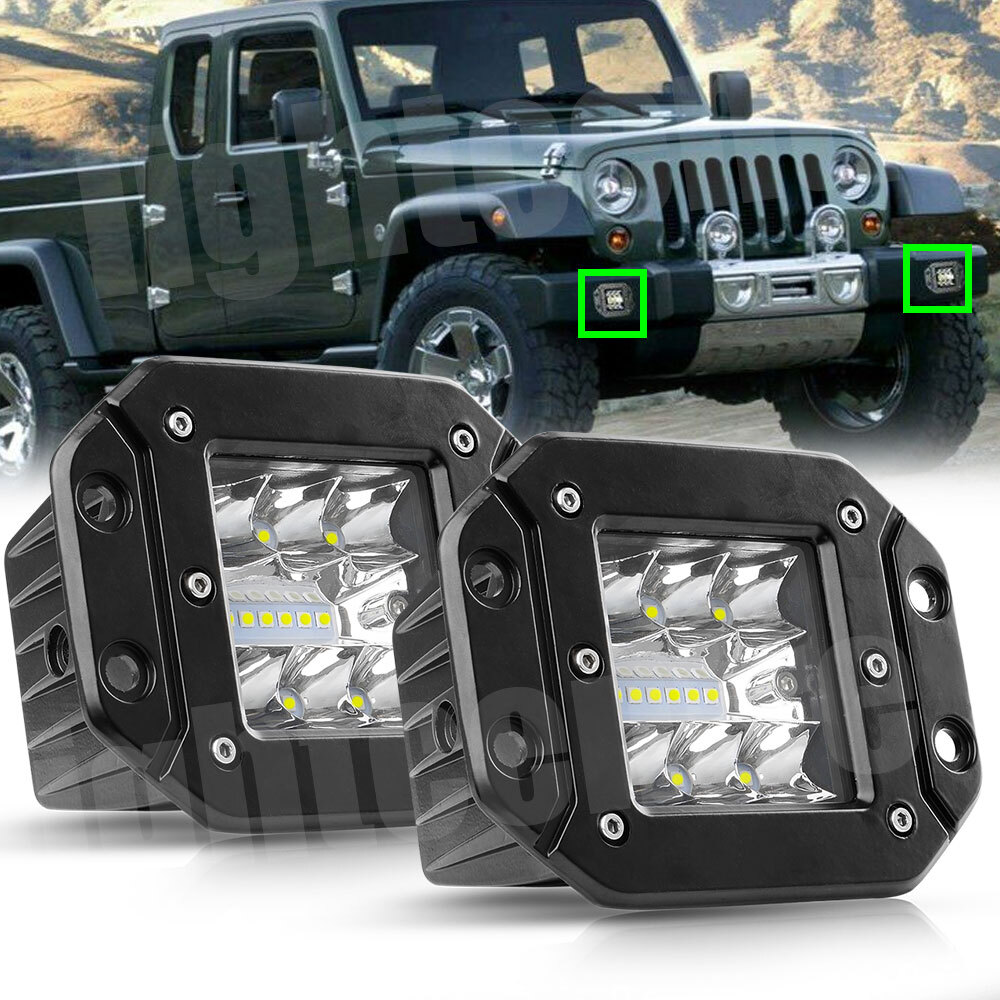 2x 300W Flush Mount LED Pods Flood Spot Work Light Bar Offroad Backup Pickup 4WD