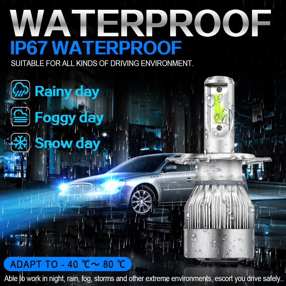 H4 9003 Ice Blue LED Headlight Bulb Conversion Kit High Low Beam 8000K 72000LM