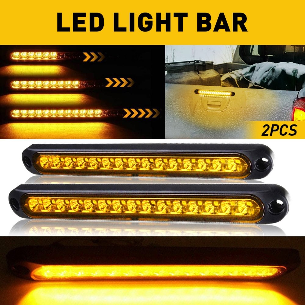 2X Amber 15 LED Flowing Turn Signal Brake Rear Stop Tail Light Bar Trailer Truck