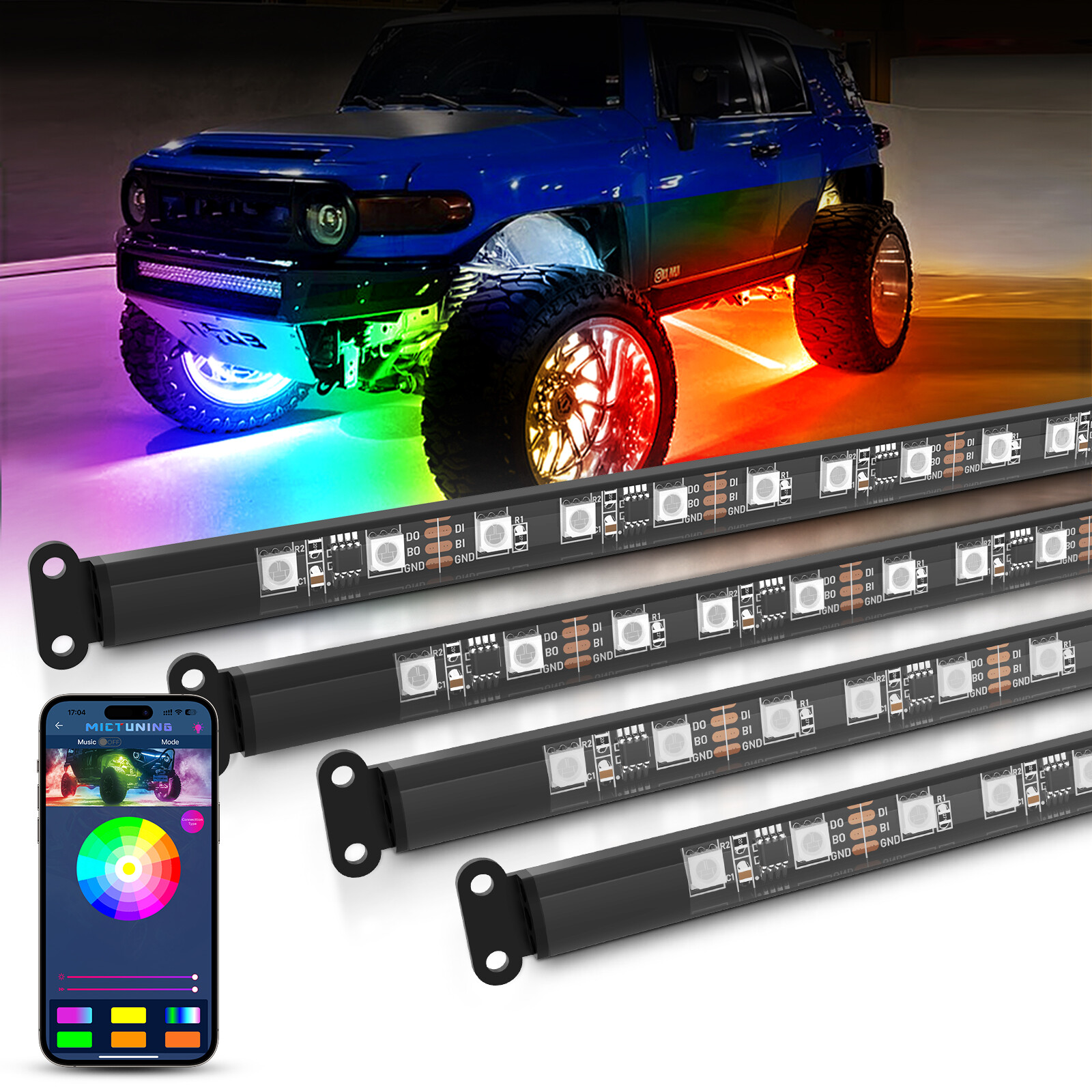 N3 Dream Color RGB Car Light Strips, Underglow Underbody Neon Chasing Light IP67
