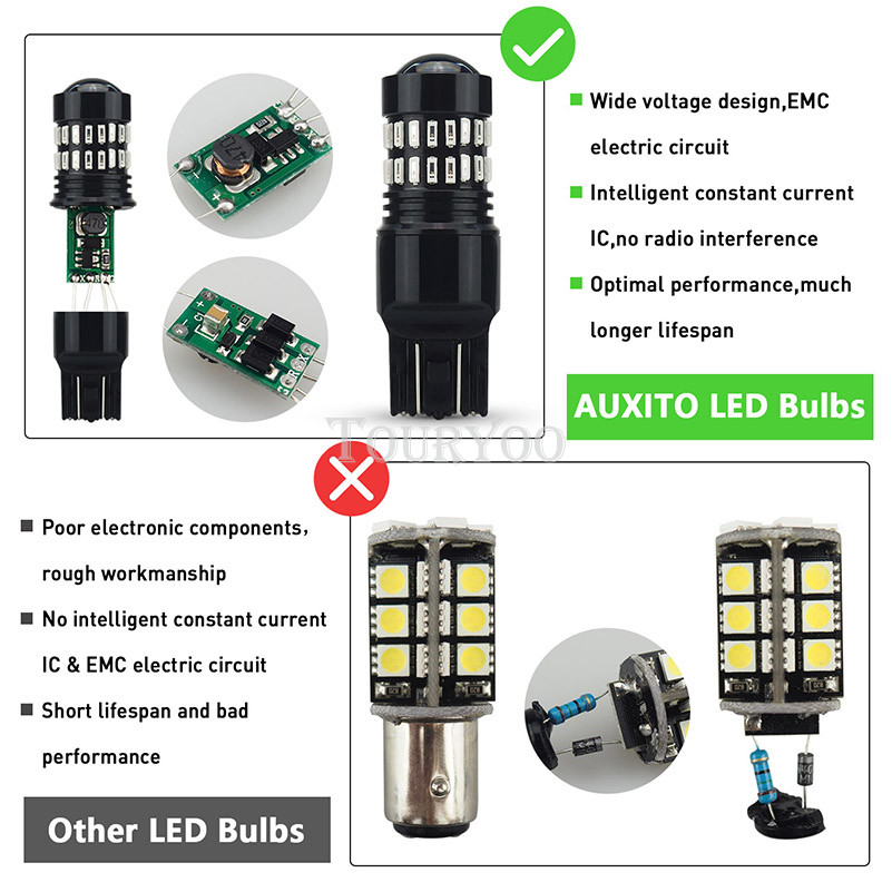 AUXITO 7443 7440 LED Tail Flash Brake Stop Signal Light Bulbs Strobe Red 2pcs