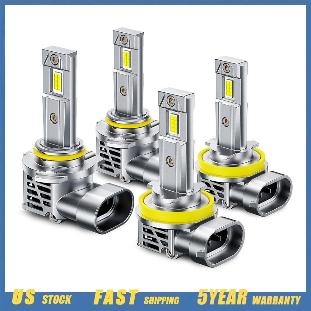 AUXITO 9005 + H11 Combo 4 LED Headlight Kit Bulbs High Low Beam White 100000LM
