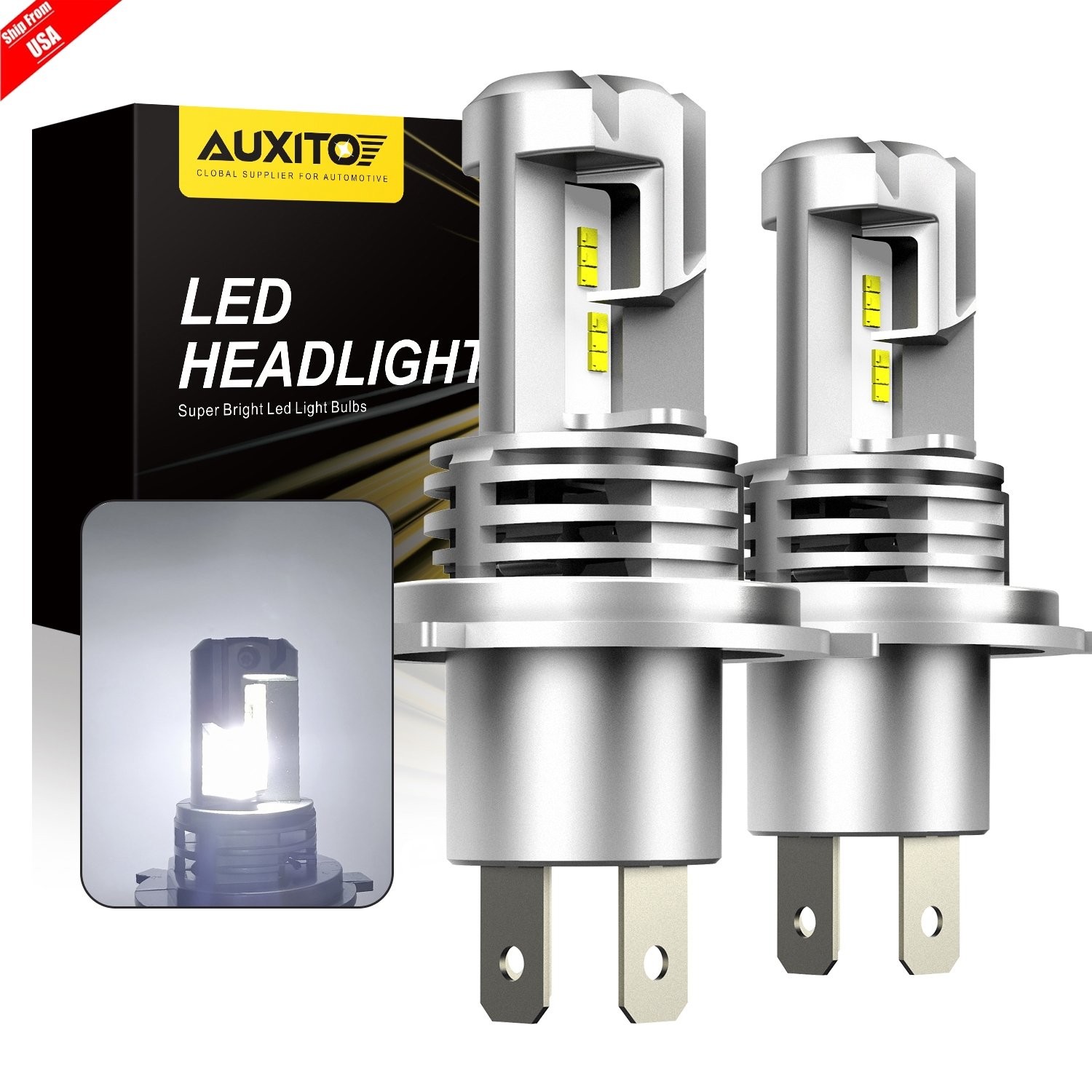 AUXITO H4 9003 HB2 Super White 24000LM Kit LED Headlight Bulb High Low Beam 2PCS