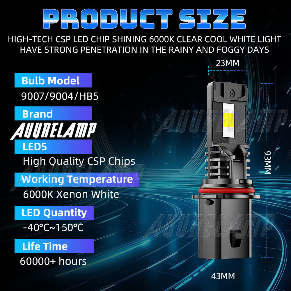 AQJ 9007 HB5 LED Headlight Bulbs High Low Beam 60000LM White Super Bright 2X