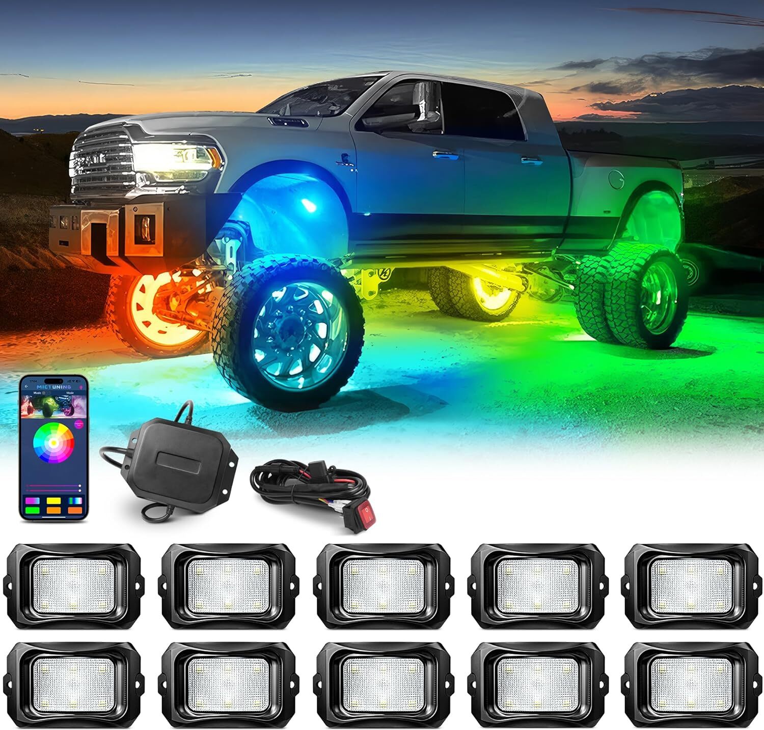 8/10/12 Pods RGB LED Rock Lights Offroad Truck APP Underbody Underglow Neon Kit