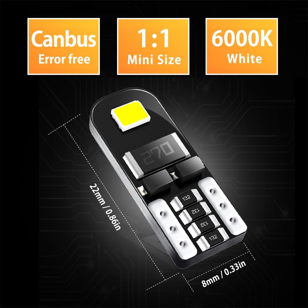 10PCS T10 194 168 902 LED Interior Light Bulbs Super Bright Canbus White 2835SMD