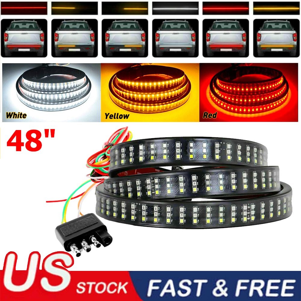 48″ 3 Row LED Strip Tailgate Light Bar Car Truck Reverse Brake Tail Signal Light