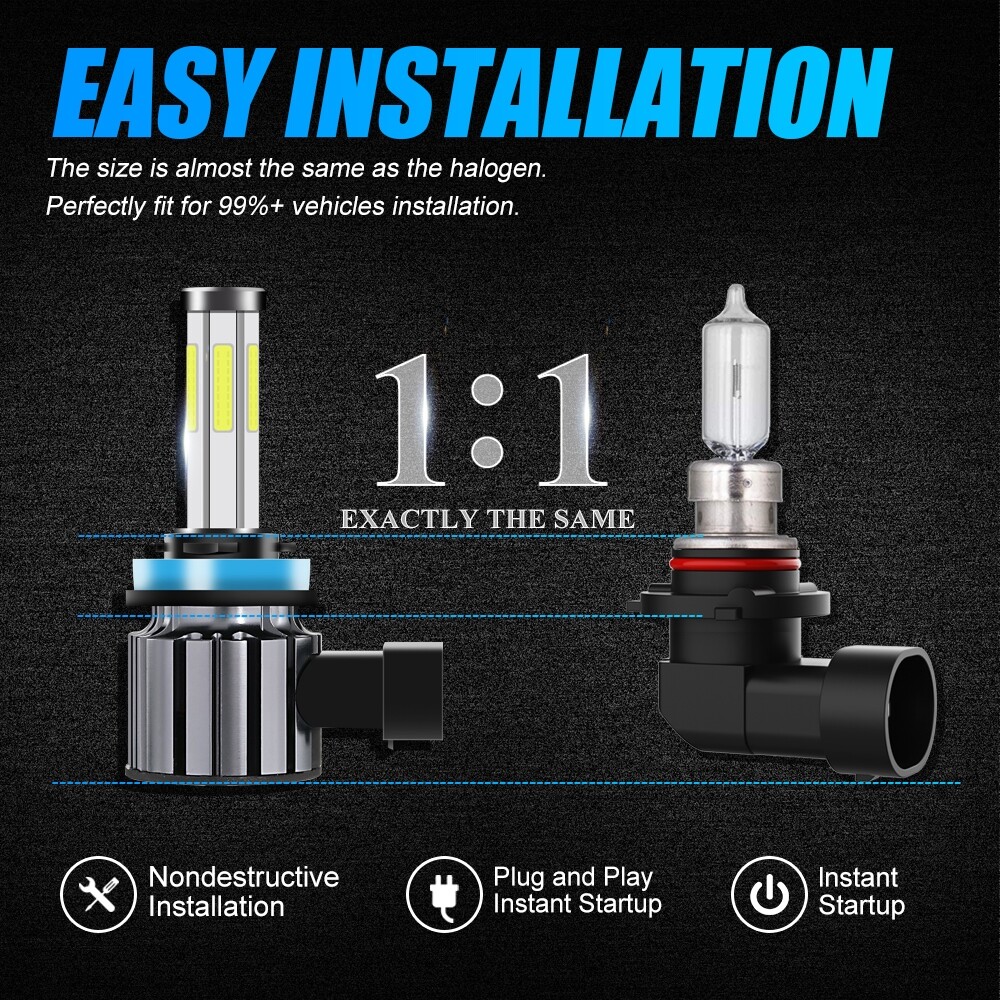 6-Side H11 H9 LED Headlight Super Bright Bulbs Kit 360000LM HIGH/LOW Beam 6000K