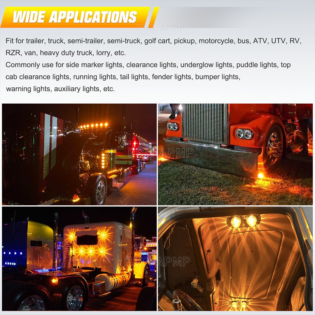 2x Amber LED Watermelon Lights Side Marker Cab Roof Clearance Warning Light