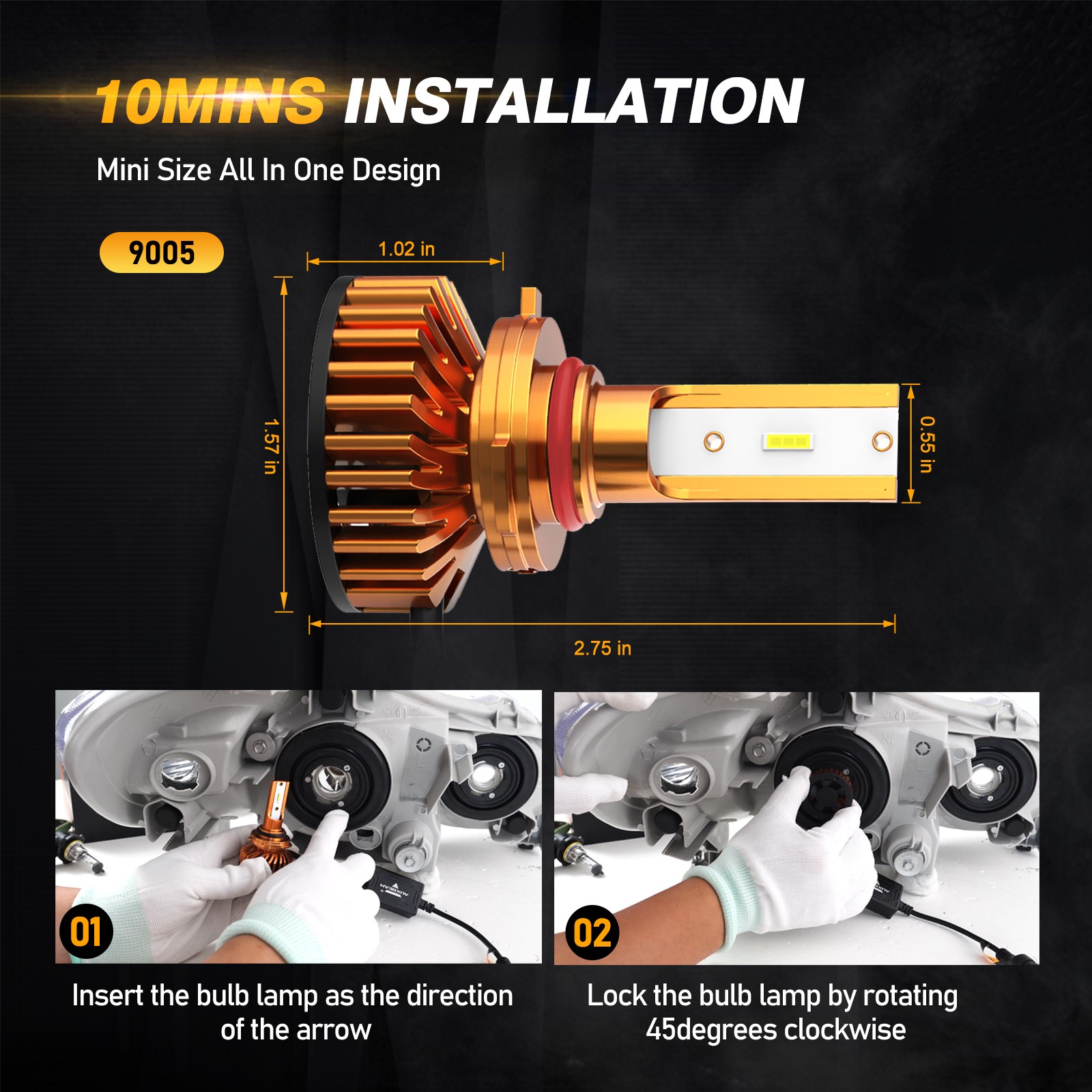 For Mitsubishi Lancer 2008-2017 AUXBEAM LED Headlight Hi/Low Beam+Fog Bulb 6500K