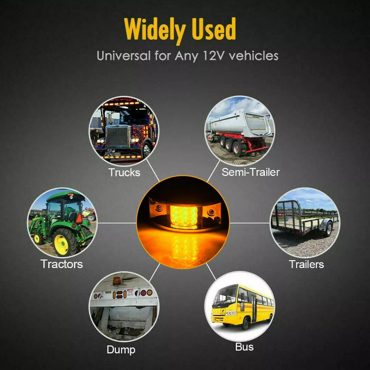 10x Amber 12 LED Curve Sealed Chrome Side Marker Truck Trailer Clearance Lights