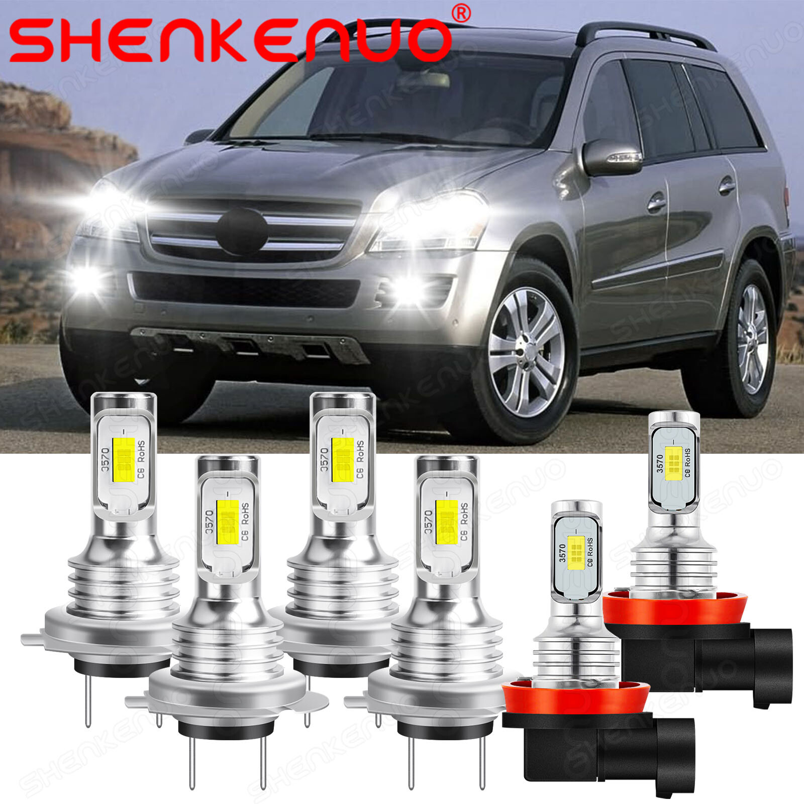 6x H7 H7 H11 LED Headlight Hi/Lo+Fog Light For Benz GL450 07-2012 E320 2008-2009