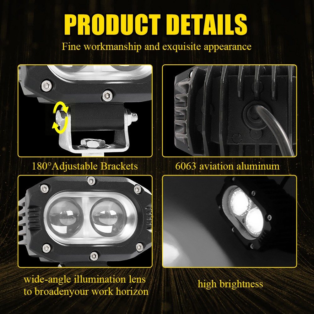 2X 4″ 48W Cube Pods LED Light Bar Driving Reverse Combo Offroad 4WD E-bike Motor