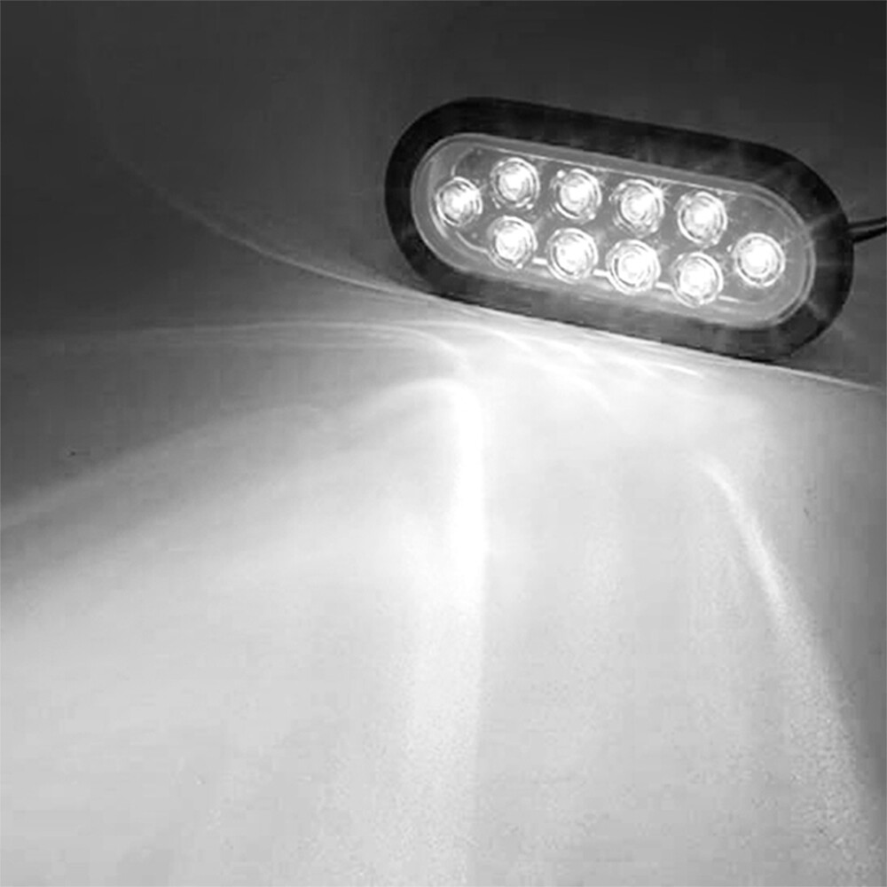 2X 6″ Inch White Oval 10LED Clear Backup Reverse Tail Trailer Light Grommet Plug