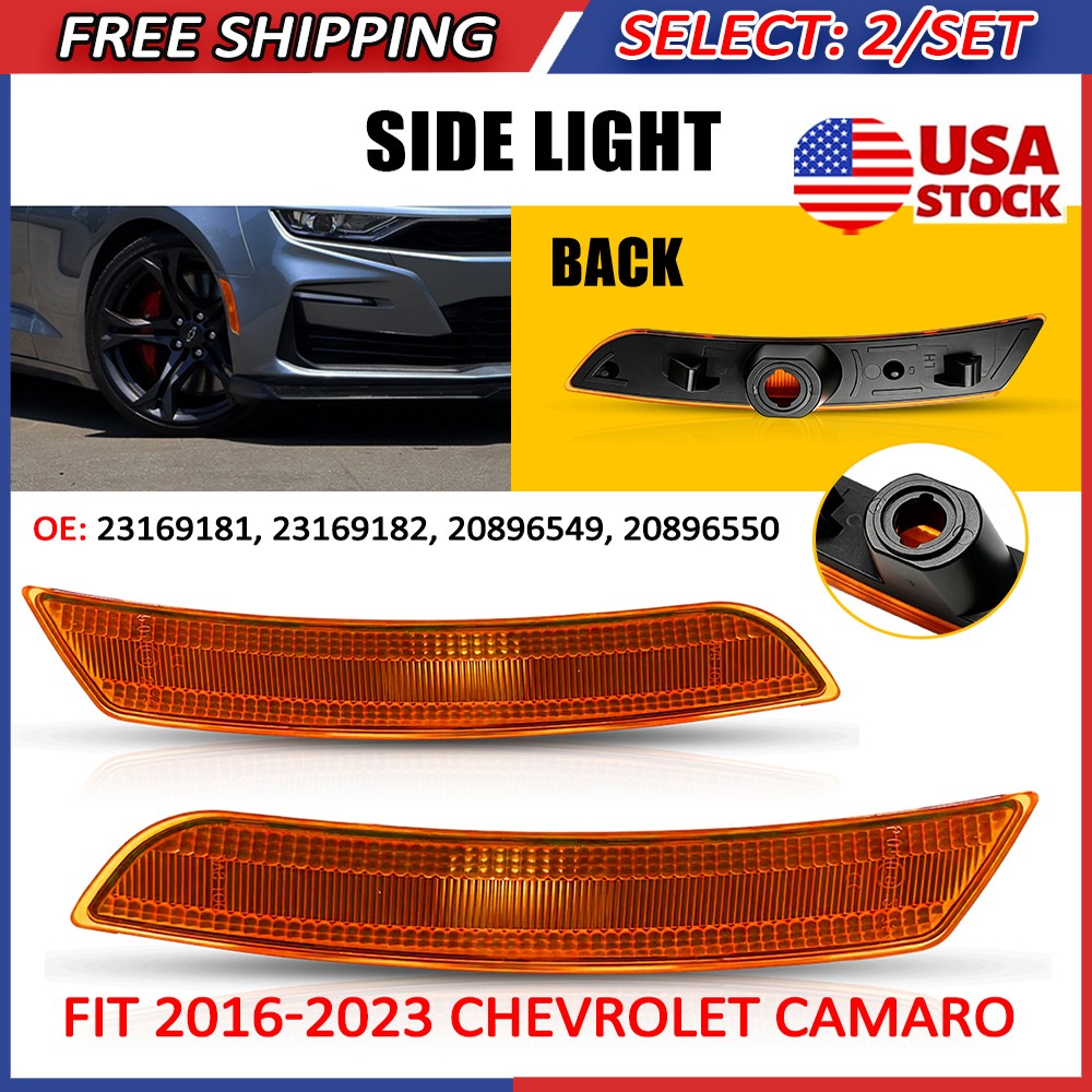 4Pc Side Marker Light Cover For 2016-23 Chevrolet Camaro Front Driver Passenger