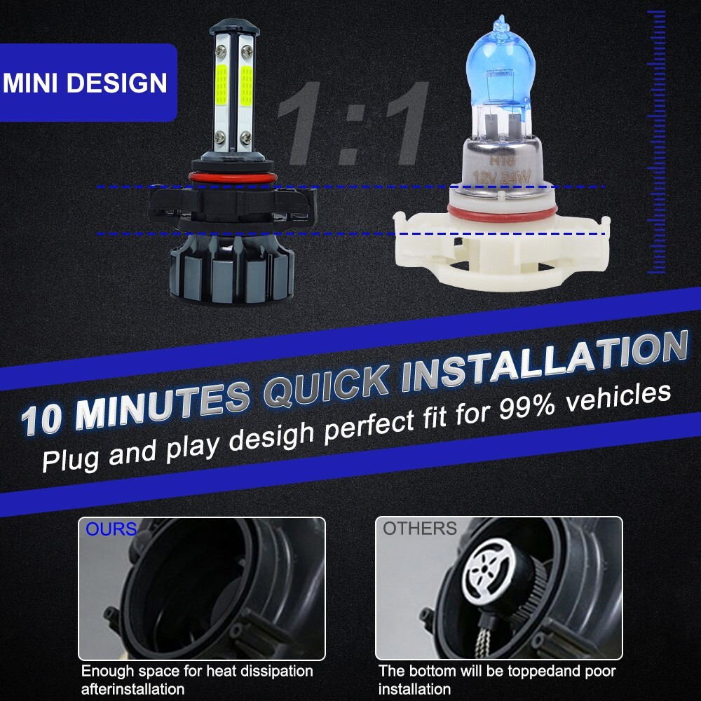2pcs 5202 LED Headlight Bulbs 6000K Super Bright Pure White Fog Light Bulb Kit