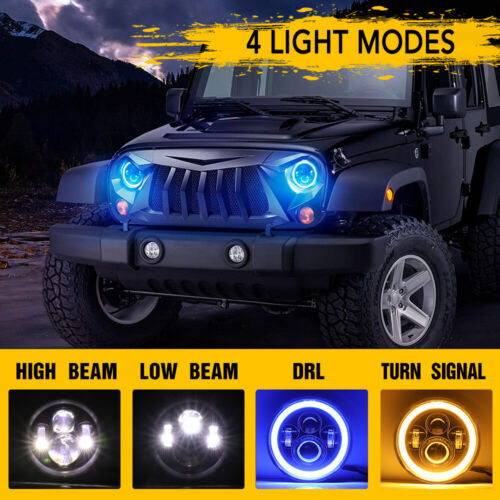 2x Fit Chevrolet Camaro 1967-81 7″ Round LED Headlights Hi-Lo Beam Blue Halo DRL