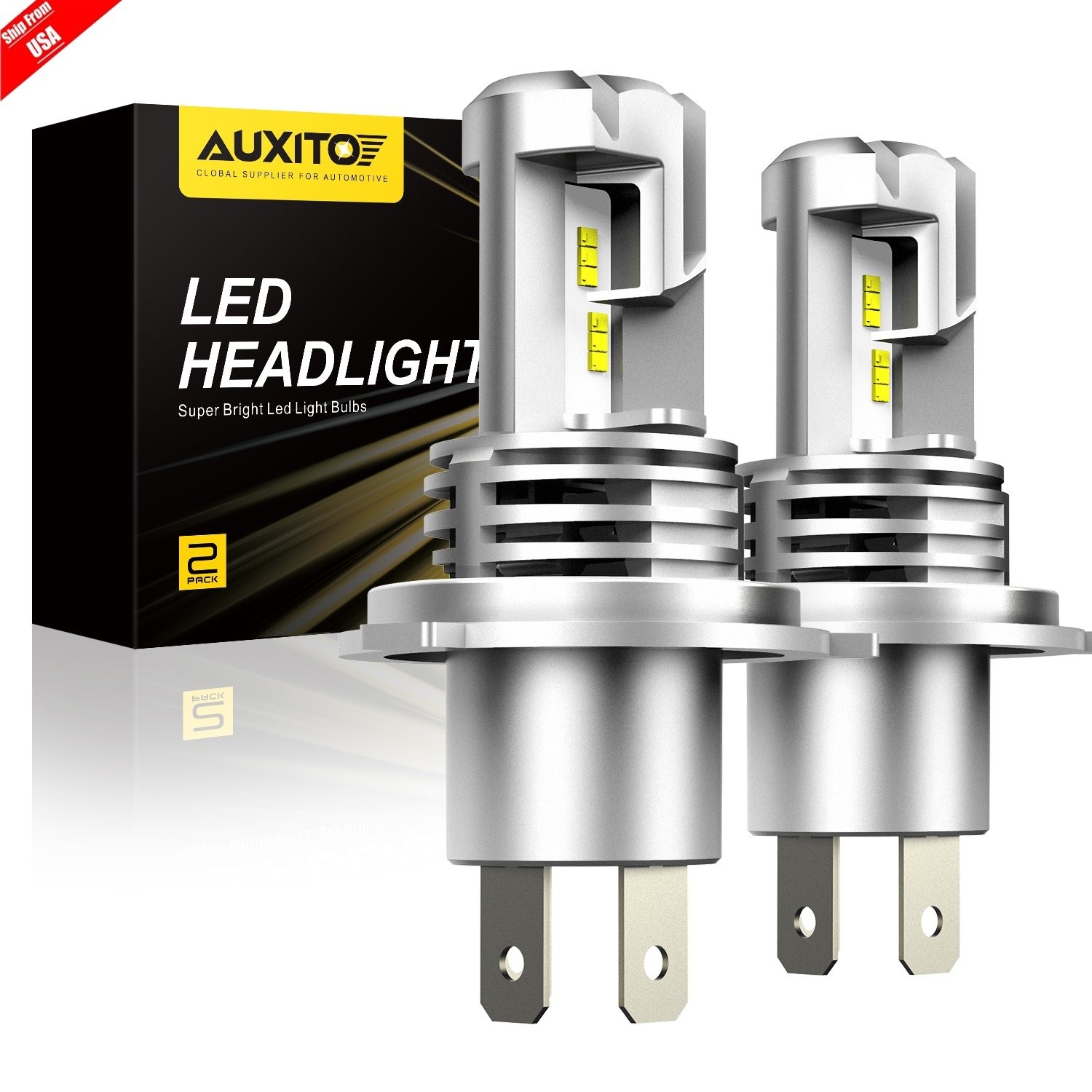 2x AUXITO 9003 H4 HB2 LED Headlight Bulbs Kit High-Low Beam 120W 6000K White M3