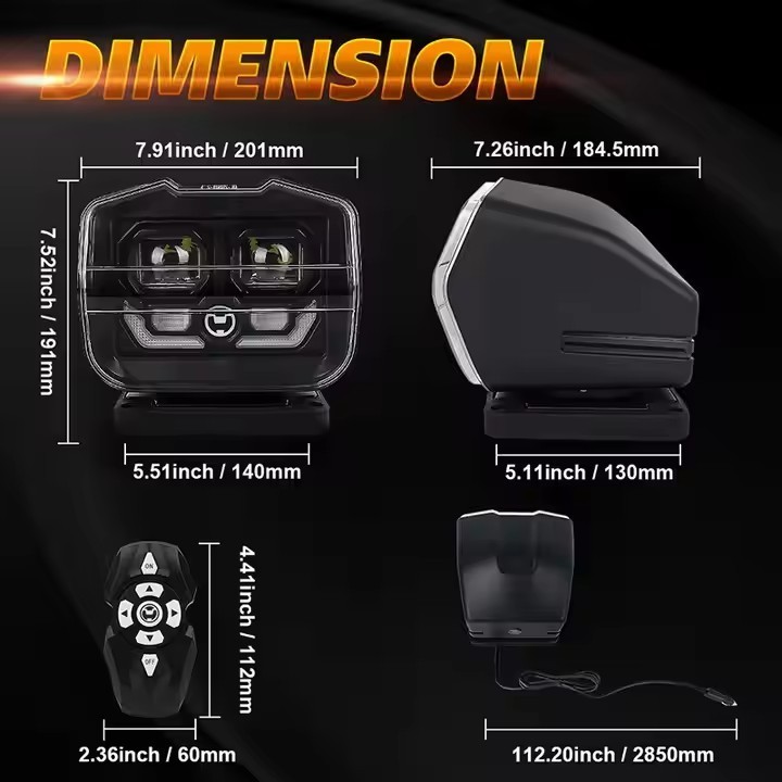 LED Search light Wireless 360° Remote Control Spotlight for Offroad Truck Marine