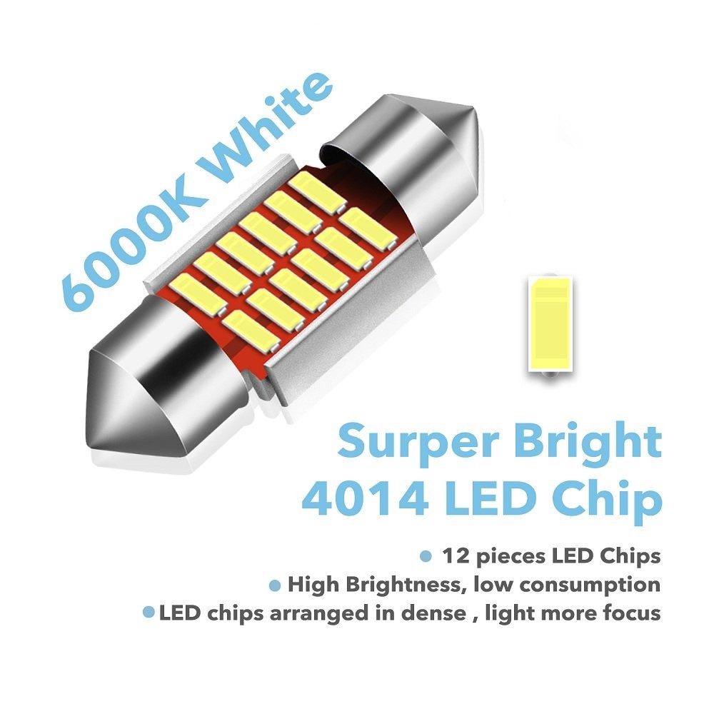 2-20 White LED Dome Map License Plate Door Side Light Bulb 12SMD 4014 Chips 31MM