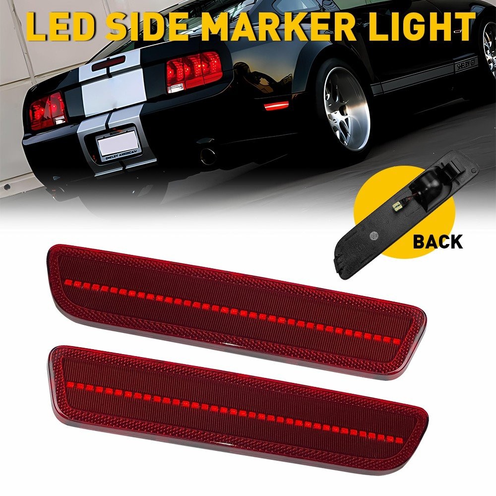Fit 2005-2009 Ford Mustang LED Red Rear Side Light Marker Left Right 2pcs Lamps