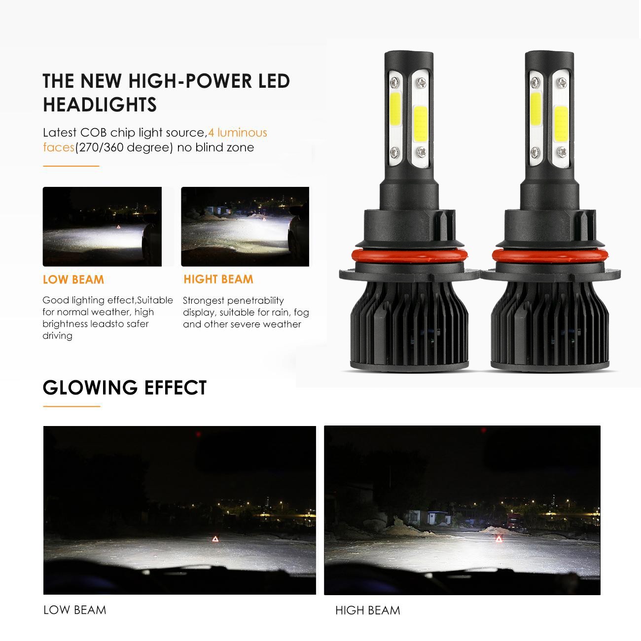 4-Sides 9007 HB5 LED Headlight Bulbs High Low Beam 2000000LM White Super Bright