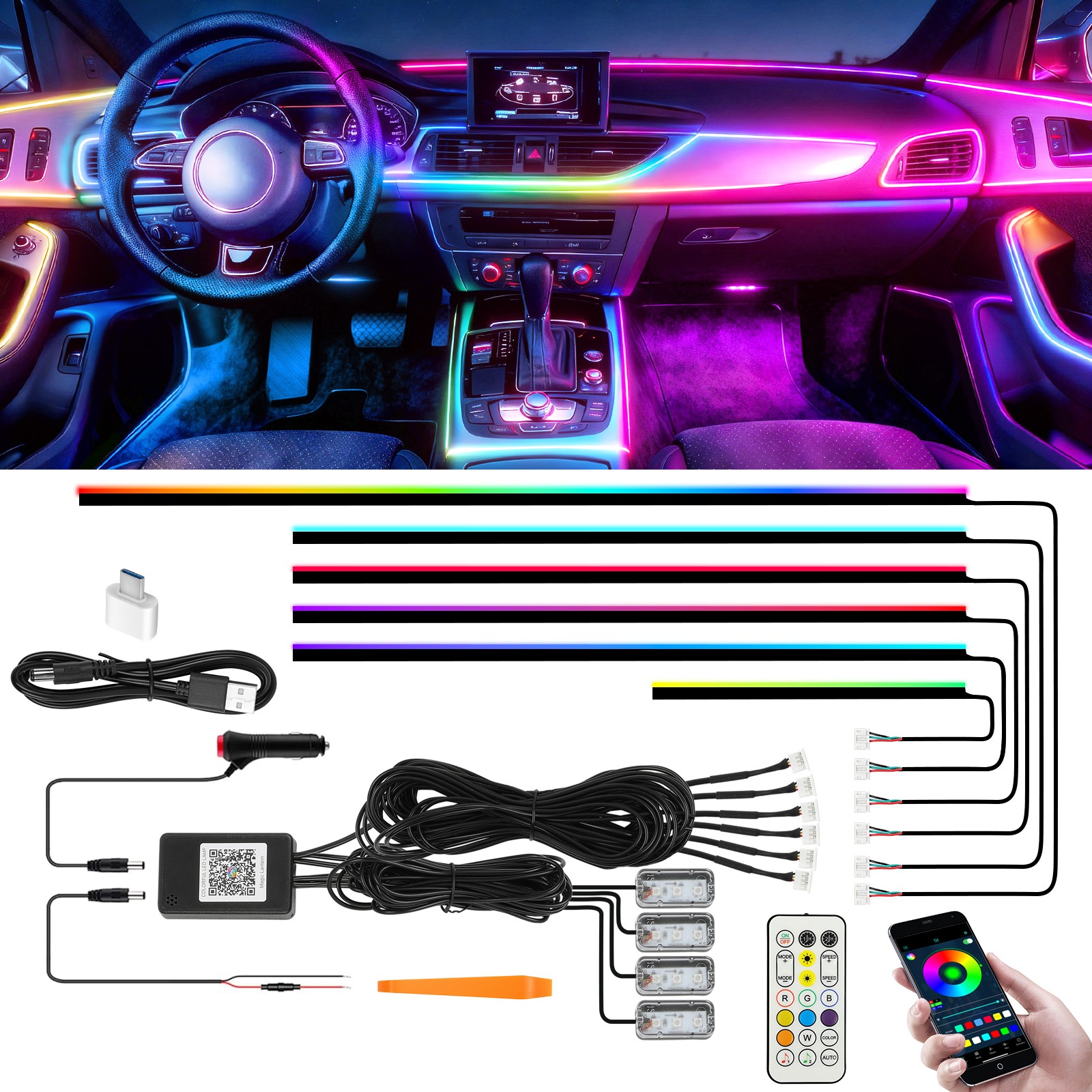 LED Interior Acrylic Strip Light APP-Control Ambient For Tesla Model 3 S X Y