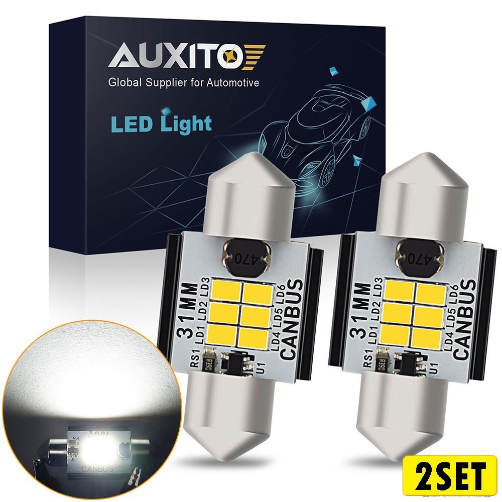 AUXITO 2Set 31MM C5W Festoon LED License Plate Tag Light Bulb 6000K Bright White