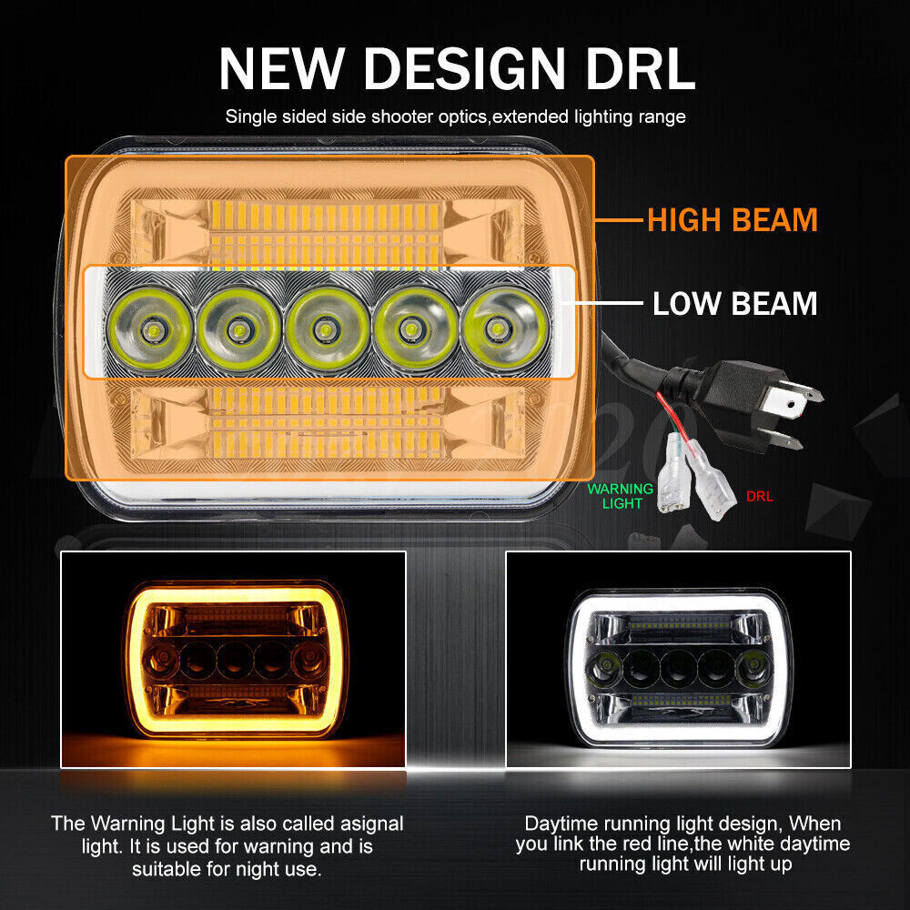 For Chevy Express 1500 2500 3500 Cargo Van Pair 7×6 5×7 LED Headlights Hi/Lo DRL