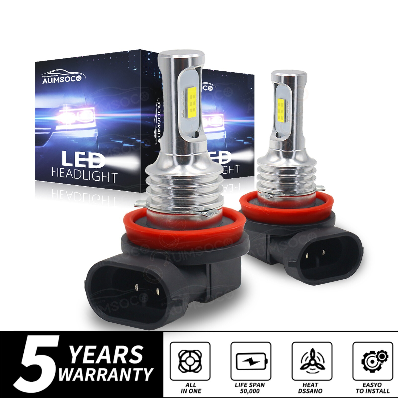 H11 LED Headlight Super Bright Bulbs Kit 8000K White 330000LM High/Low Beam