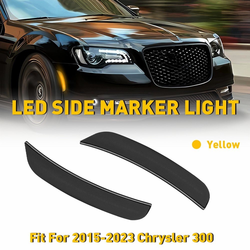 2PCS Amber LED Smoked Front Bumper Side Marker Lights For Chrysler 2015-2023 300