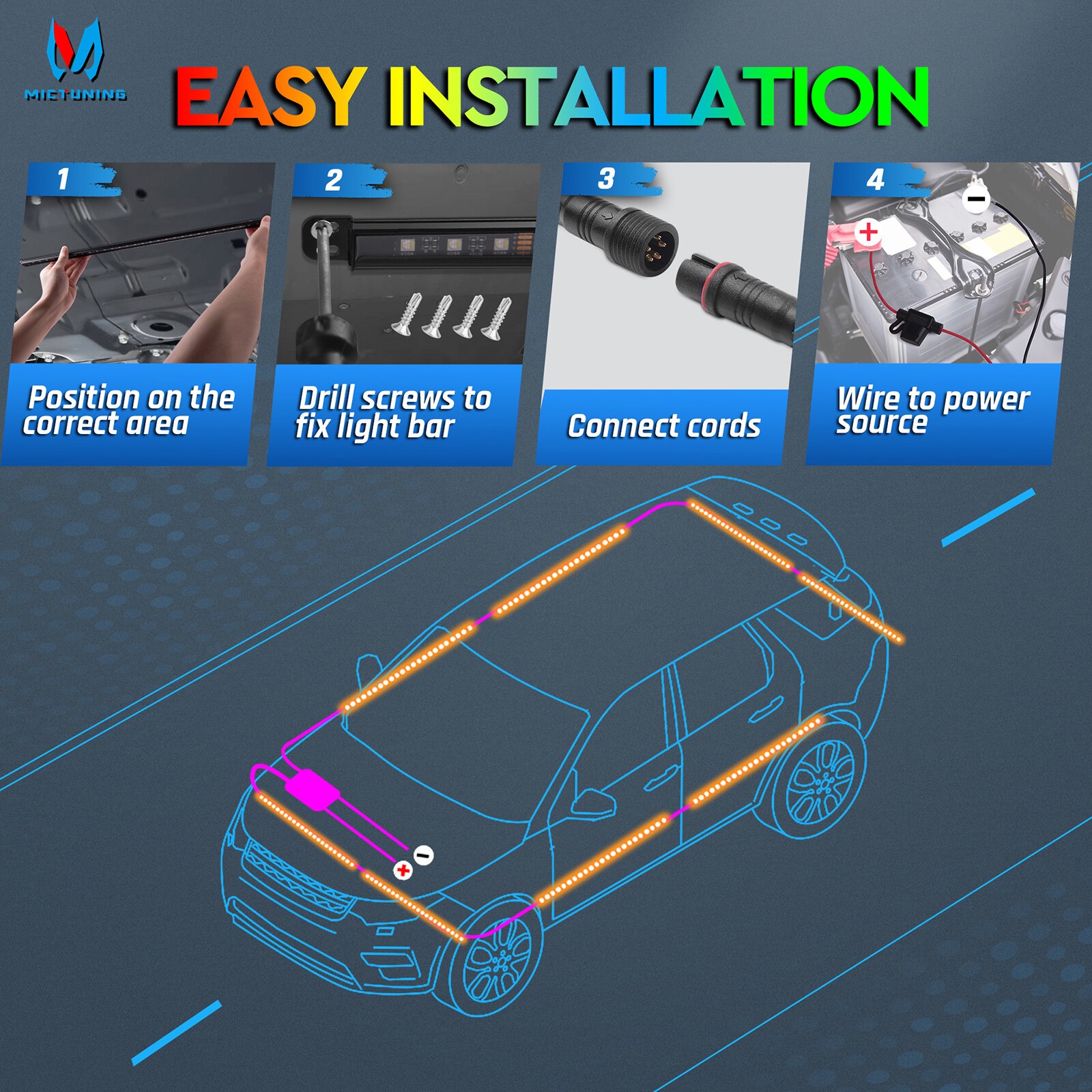 8PCS RGBW LED Light strips,Underbody Underglow Light Bars Aluminum Light strips