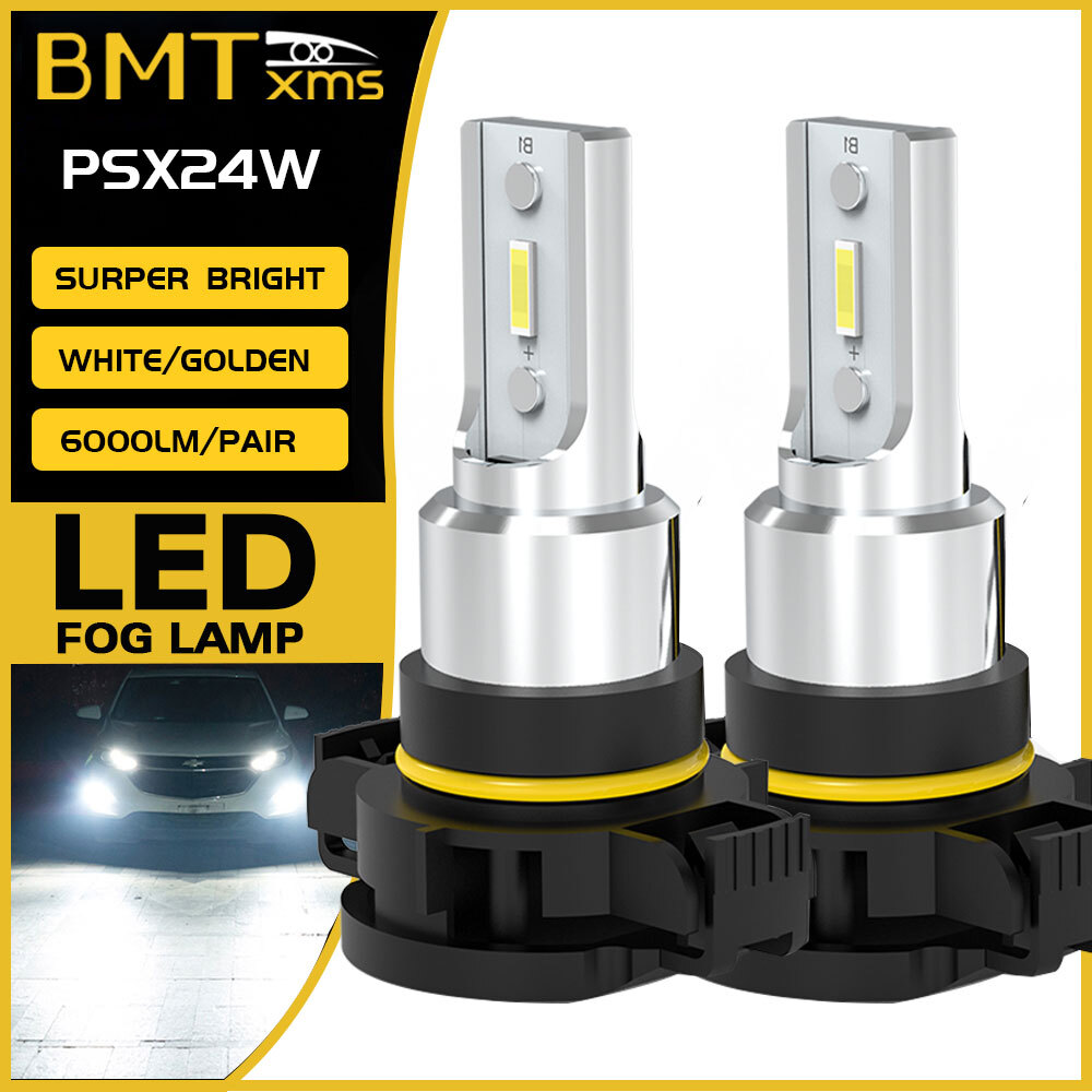2PCS 2504 PSX24W DRL LED Fog Light Bulb 6000K CANBUS Error Free 10000LM White