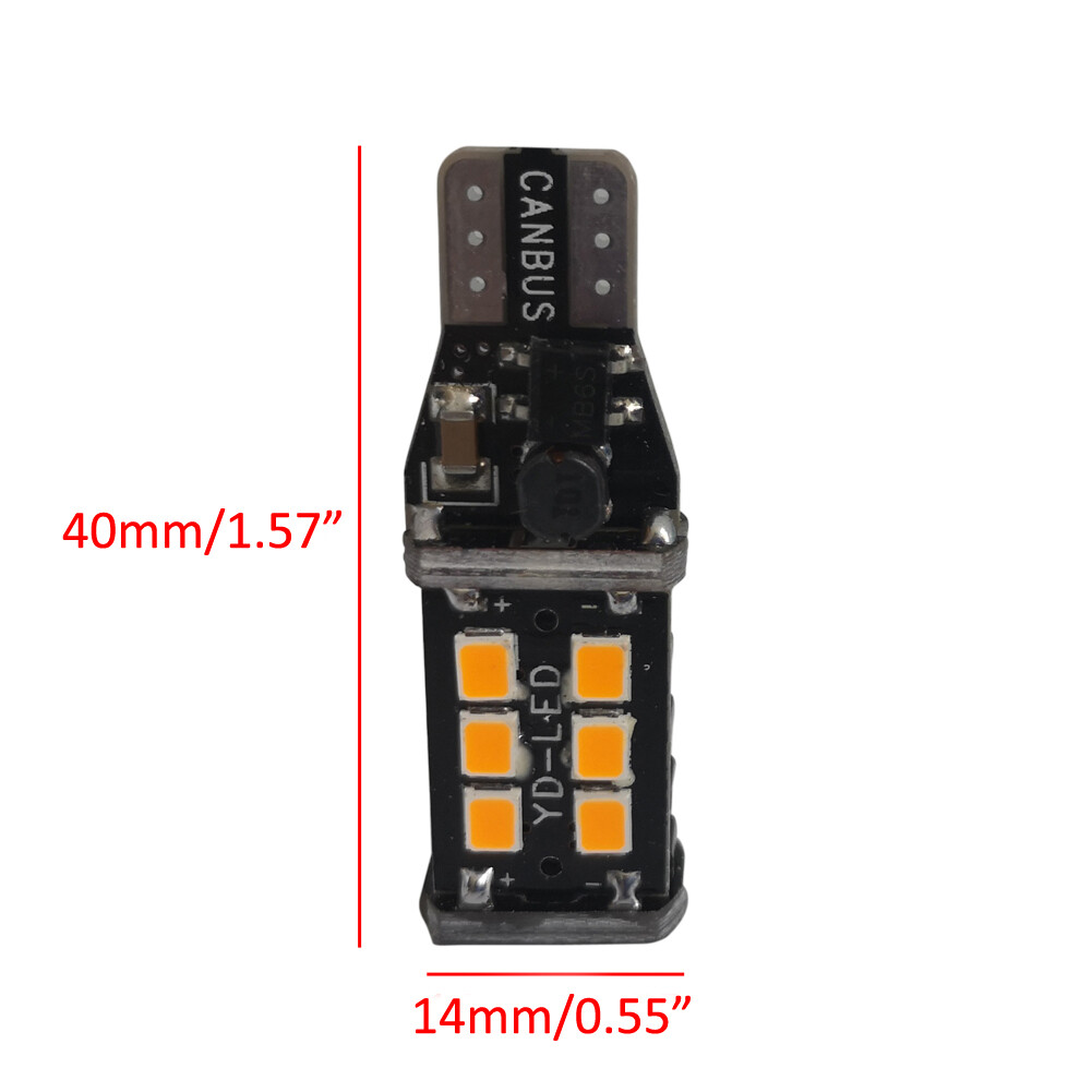 2X Amber Yellow T15 2835 15LED Car Indicator Turn Signal Wedge Light Bulb 10-30V