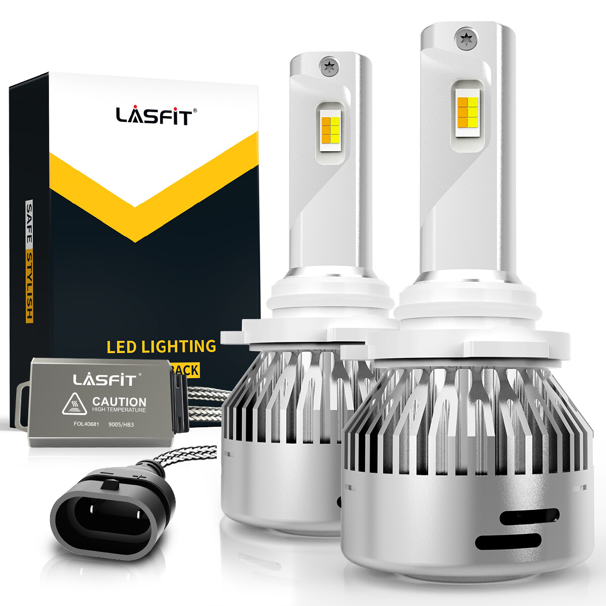 LASFIT Switchback 9005 HB3 LED Headlight Bulbs High Beam 6000LM Dual Color Kit
