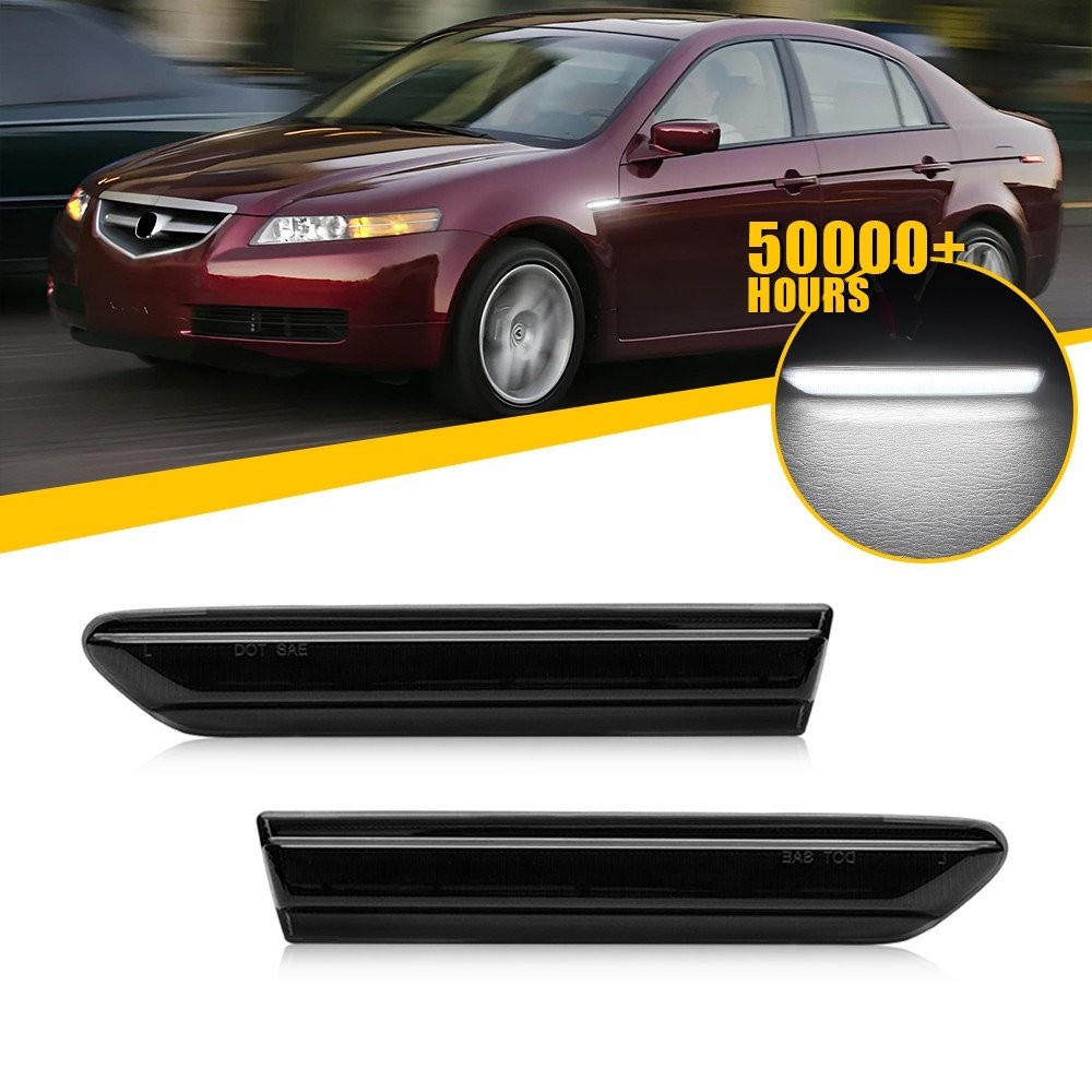 2pcs Smoked Lens White Fender LED Front Side Lights Marker For 2004-08 TL Acura