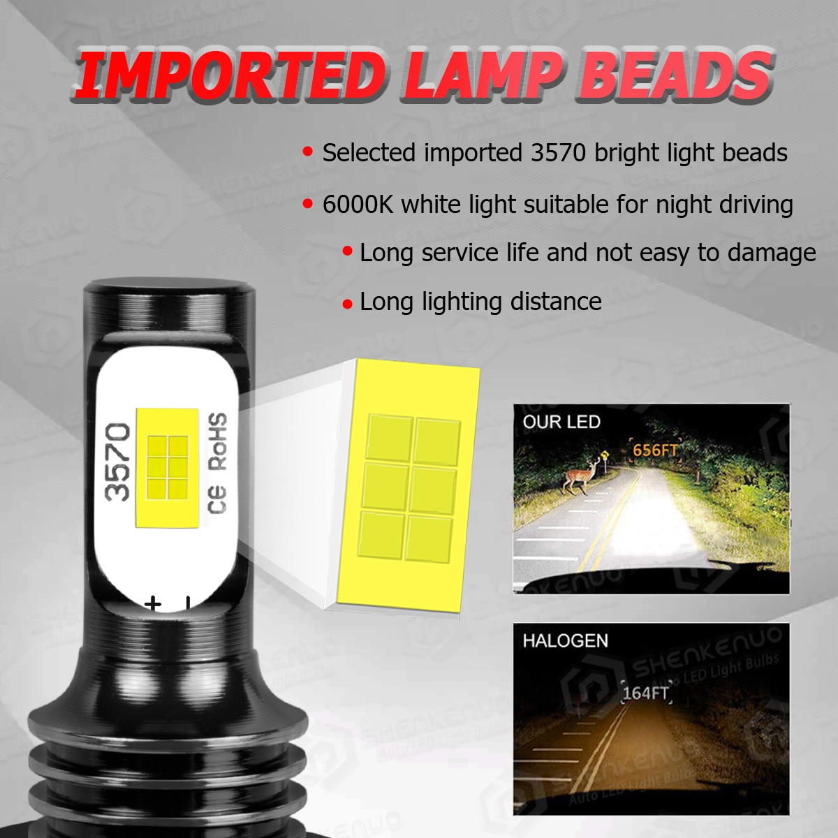 4PCS H7 H11B LED Headlight High Low Beam White Bulbs 6000K