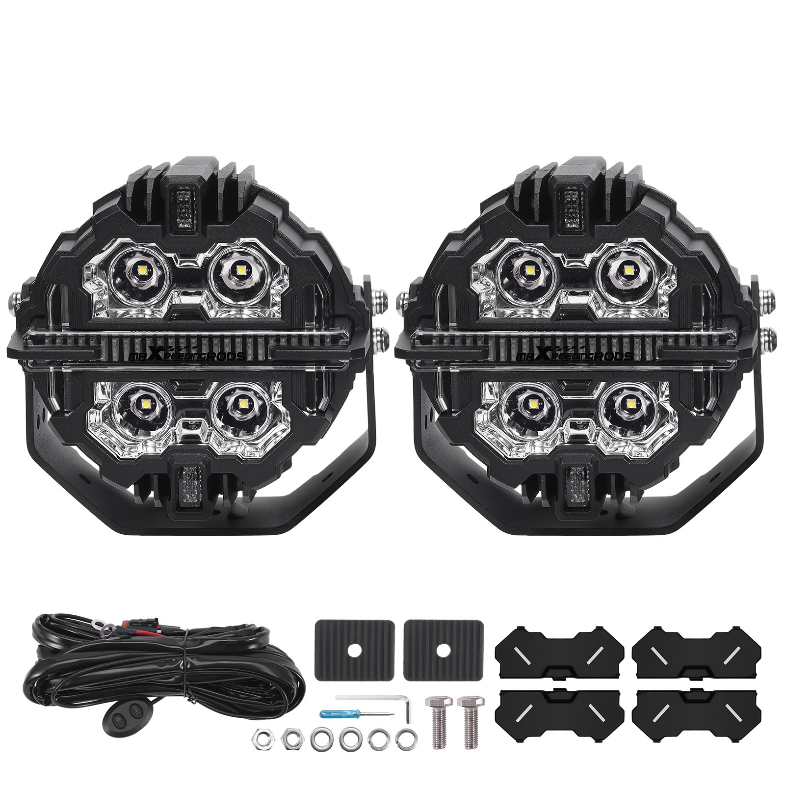 5inch LED Light Pods White + Amber DRL IP68 Waterproof Off Road Driving Lights