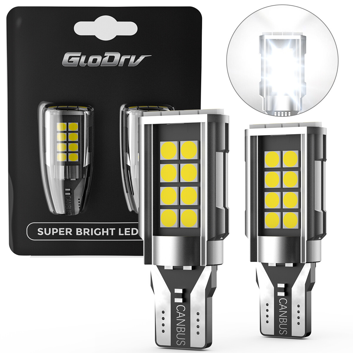 Pair GloDrv 921 912 T15 W16W LED Backup Reverse Light 2400LM Super Bright White