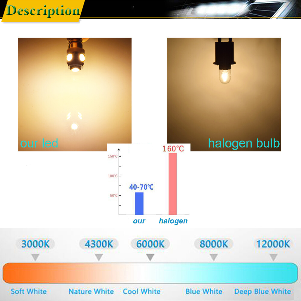 2Pcs Warm White BAX9S H6W 433C 434 LED Bulbs for Car Auto Interior Lights Lamps
