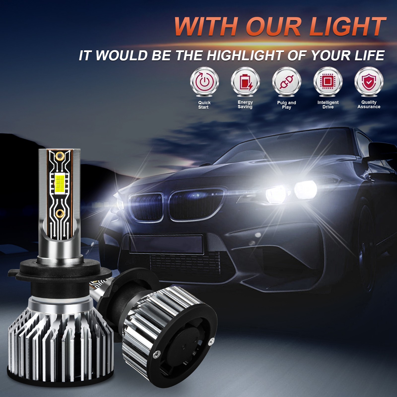 LED Headlights Bulbs High Low Beam H7&H11 Fog Light Kit 6000K White