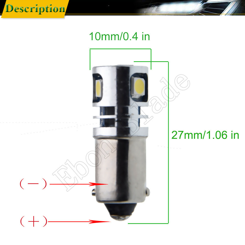 2Pcs BAX9S H6W Car LED Bulb Interior Dome Side Wedge Light Lamp White 10V-30V DC