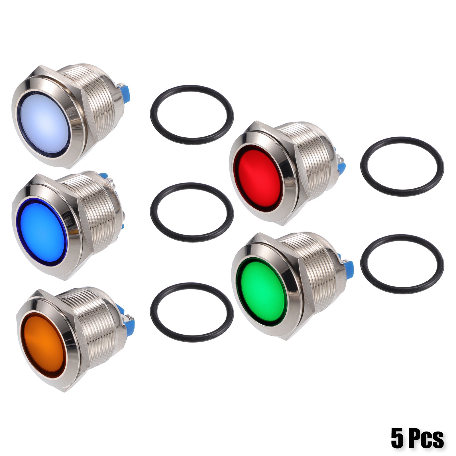 5 Pcs 22mm LED Waterproof Indicator Signal Warning Light Interior Multicolor