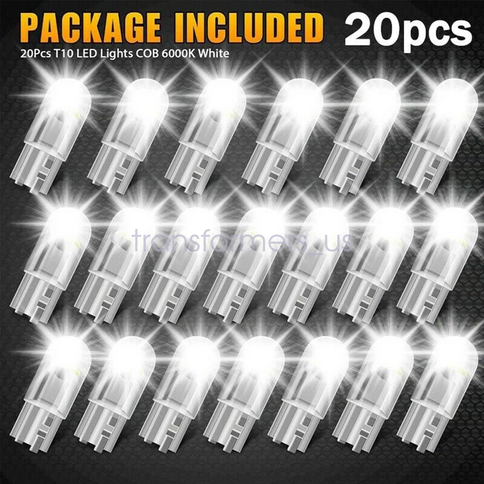 20Pc White T10 194 168 W5W 2825 LED License Plate Interior Light Bulb 6000K