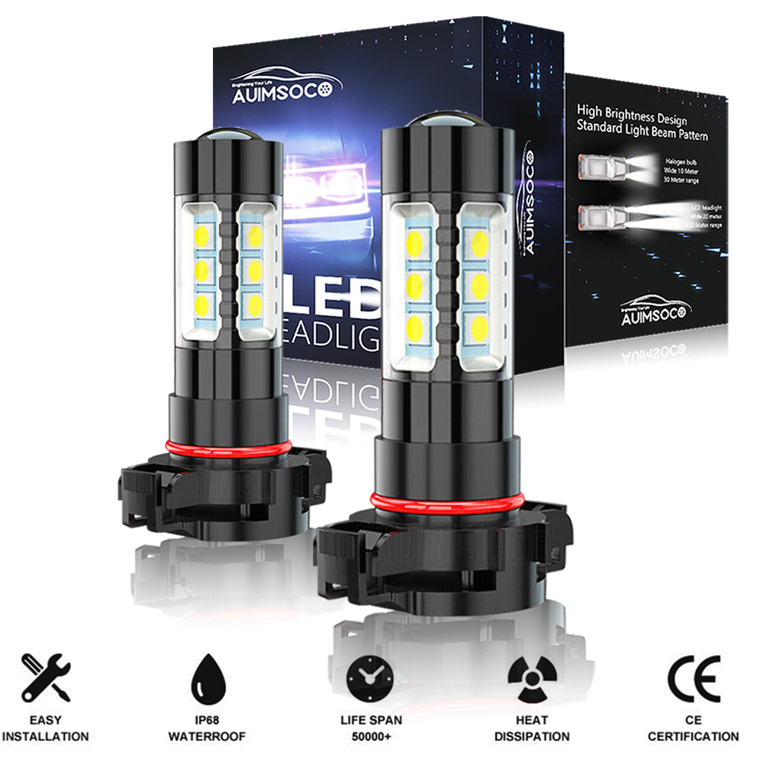 5202 H16 LED Fog Light Bulb For Chevy Silverado 1500 2007-2015 White 6000K A+++