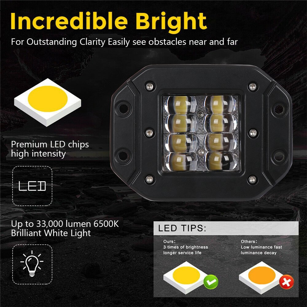 4x 5″ 300W Flush Mount LED Lights Pods Backup Reverse Rear Bumper Off Road 4WD