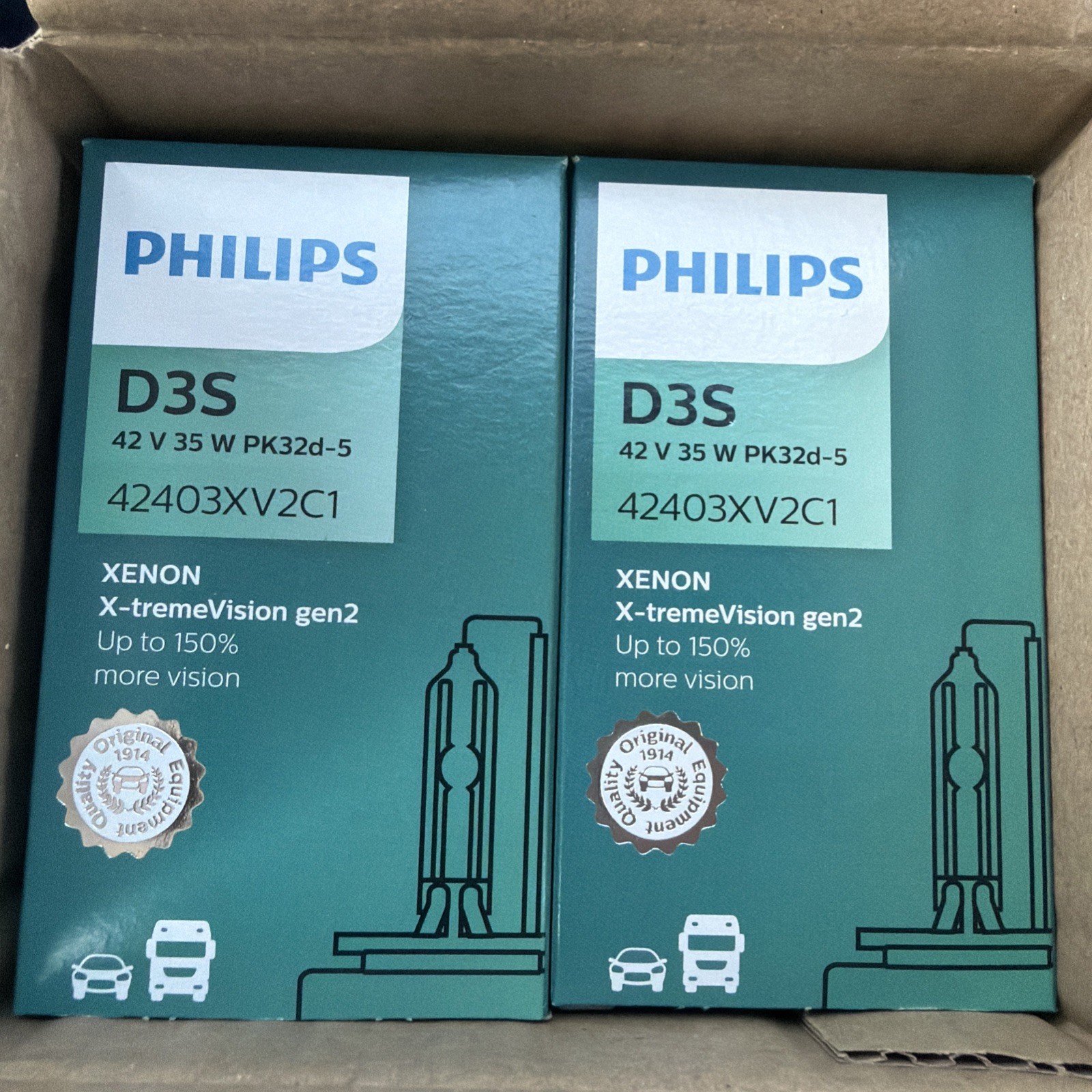 PHILIPS Xenon X-TremeVision Gen2 +150% D3S HID Xenon Bulbs Set Of Two 42403XV2C1